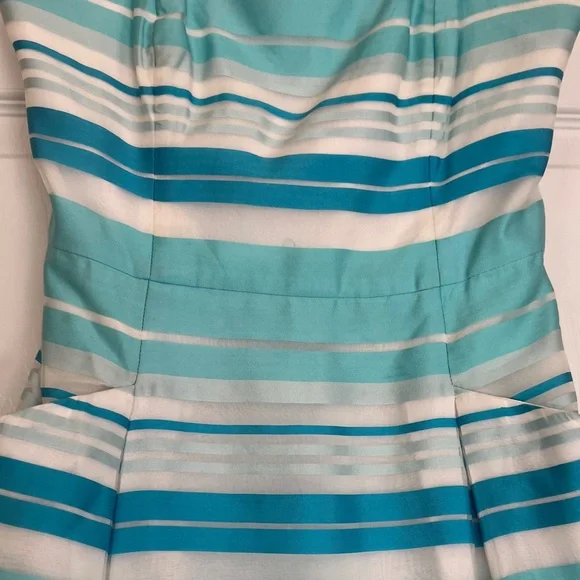 Lilly Pulitzer Blossom Strapless Blue Stripe Slanted Side Pockets Mini SilkDress - Picture 9 of 14